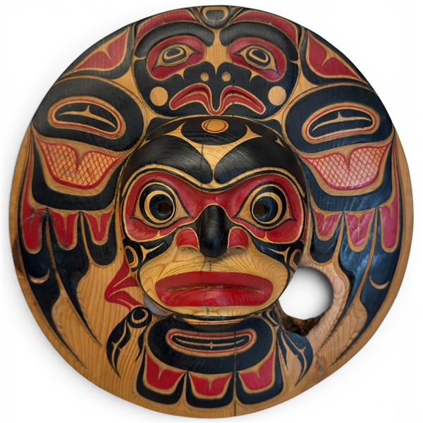 Hand Carved and Painted Pacific Northwest Style Mask Signed W. B. (William Bear) - 12"