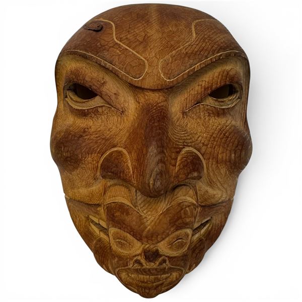 Hand Carved Pacific Northwest Style Mask Signed W. B. (William Bear) - 9" x 7"
