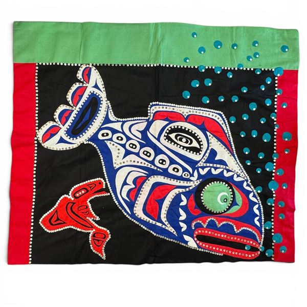 Original Paul Johnny "Salmon" Blanket/Wall Hanging -  Hand Stitched Flannel (40" x 60" - includes CO