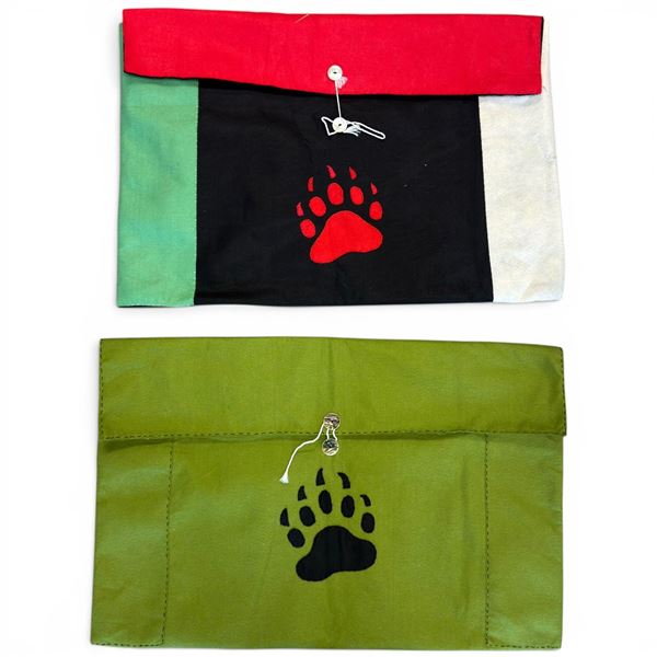 2 Original Paul Johnny Button Blanket Pouches -  Hand Stitched Flannel (19" x 27"each - includes COA