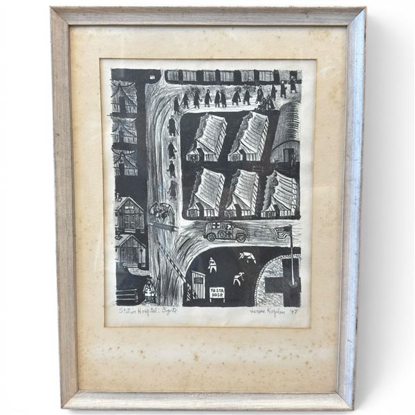 Framed Print "Station Hospital: Bizerte" Pencil Signed by Jerome Kaplan, 1947 - 18" x 14"