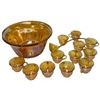 Image 2 : Iridescent Gold Carnival Glass Punch Bowl with Ladle & 12 Cups in Original Box by Indiana Glass