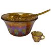 Image 3 : Iridescent Gold Carnival Glass Punch Bowl with Ladle & 12 Cups in Original Box by Indiana Glass