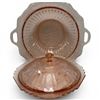 Image 1 : Anchor Hocking Mayfair Open Rose Pink Depression Glass Covered Dish with Matching Bowl