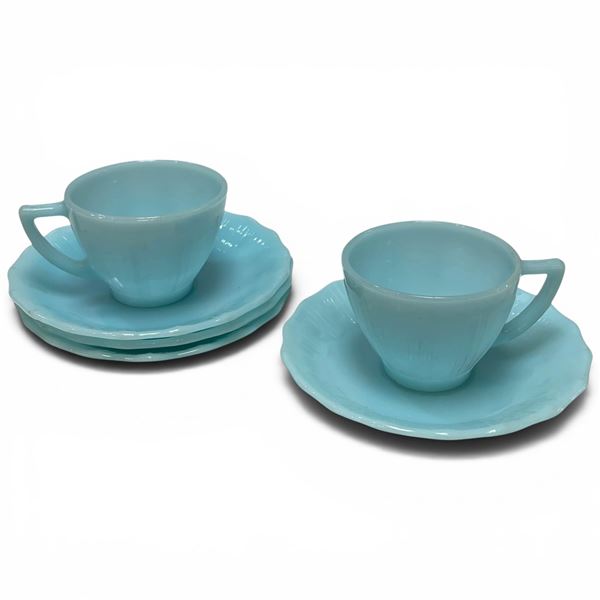 Vintage Pyrex Blue Delphite Teacup and Saucer Set with Signature Pie-crust Edge Design