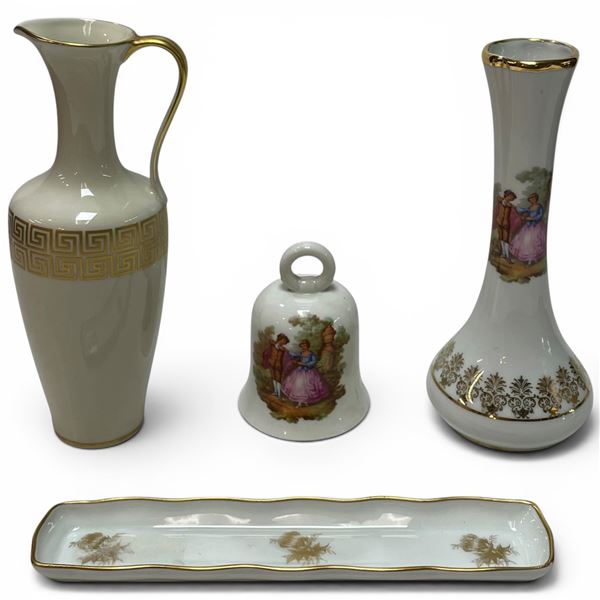 3 Limoges Porcelain Pieces and One Porzallan Bavaria Vase - Tallest Piece is 8.5"