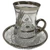 Image 5 : Silverplate Dish, Candle Holders and Sinop Kristal Made in Turkey Tea Glass Set