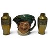 Image 1 : Large Royal Doulton Toby Jug & 2 Matching Brass Vases 6.5" Tall