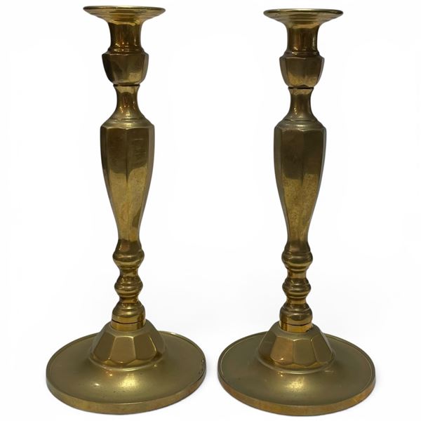 Two Brass Candlestick Holders 11.5" Tall