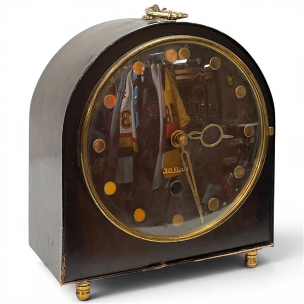 Vintage Meiji 30 Day Mitsukoshi Mantel Clock W Dark Brown Wooden Case & a Brass-Framed Face