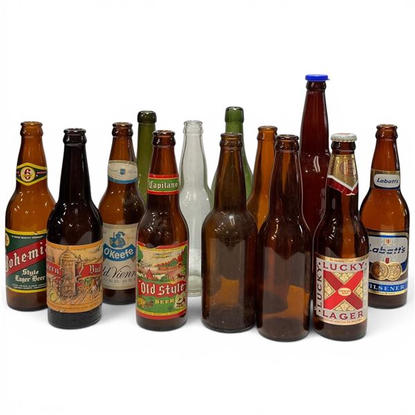 Collection of Vintage Beer Bottles and Soda Bottles