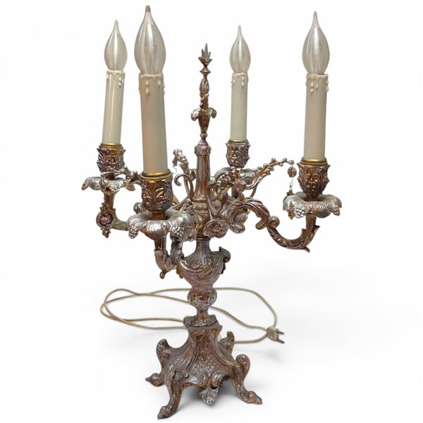 Vintage Cast Metal Electric Candelabra Lamp