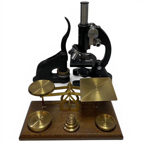 Group of Vintage Desk & Lab Items - British Wood and Brass Desk Scale, Iveco Lux Microscope and Seal