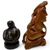 Image 1 : 1 Bronze "Mother & Child" (6" tall x 3" diameter base) & 1 Carved Wood Cubist Style Carving (5" x 4"