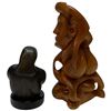 Image 2 : 1 Bronze "Mother & Child" (6" tall x 3" diameter base) & 1 Carved Wood Cubist Style Carving (5" x 4"
