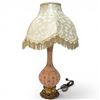 Image 1 : Vintage Hollywood Regency Pink Glass Lamp with Tasselled Shade - 27" Tall at the Top of the Shade