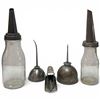 Image 1 : Group of Vintage Glass Motor Oil Bottles with Metal Spouts and Oil Cans