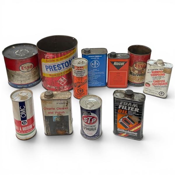 Vintage Automotive Petroliana Tins, Oil Container, Lubricants & Antifreeze Cans - Including Esso and