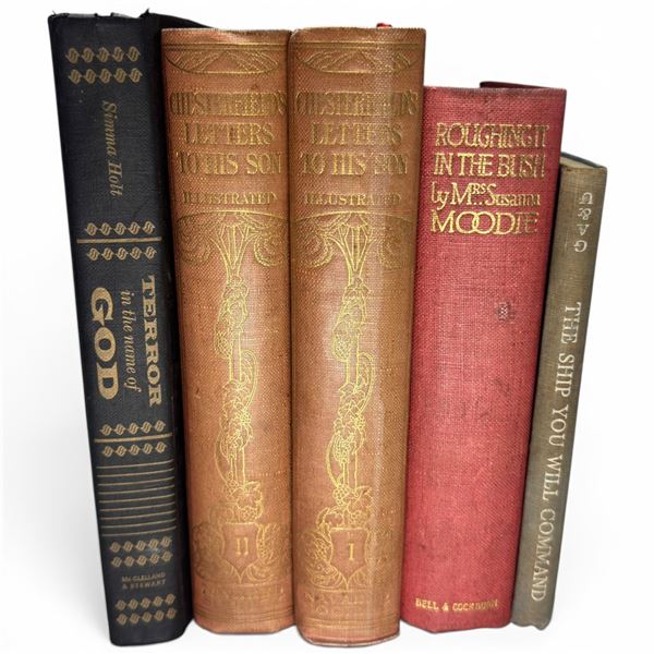 Vintage Hardcover Book Lot (5 Volumes) - Chesterfield Letters I & II, Roughing it, Terror of God