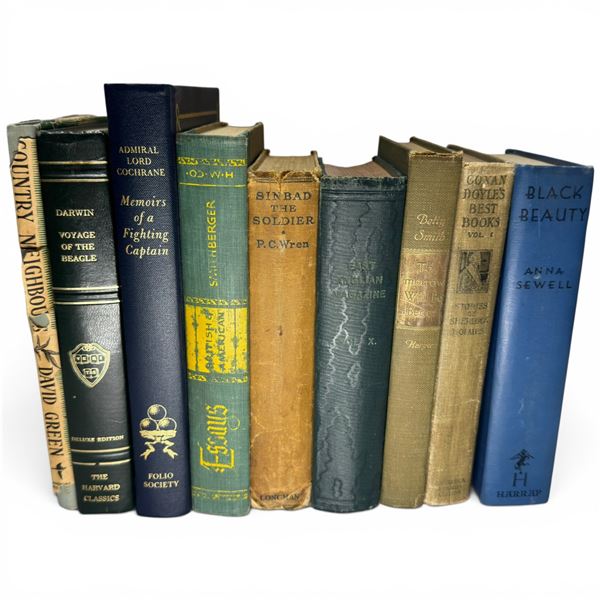 Vintage Hardcover Book Lot (8 Volumes) - Darwin, Cochrane, Folio Society, Conan Doyle & More