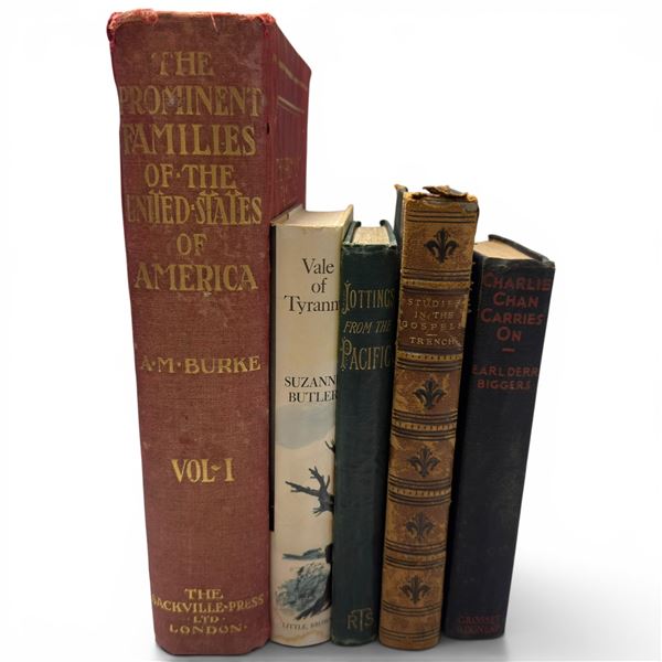 Vintage Hardcover Book Lot (5 Volumes) Prominent Families, Pacific Jottings, Gospel Trench and More