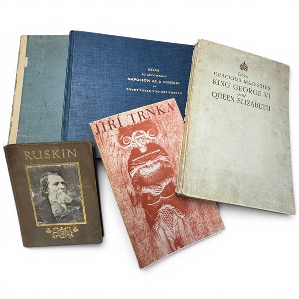 Vintage Hardcover Book Lot (5 Volumes) - Ruskin, Trnka, Napoleon Atlas, Royal Portraits & More