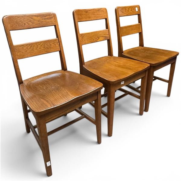 3 Vintage Oak Schoolhouse Chairs Seat Hieght is 18'
