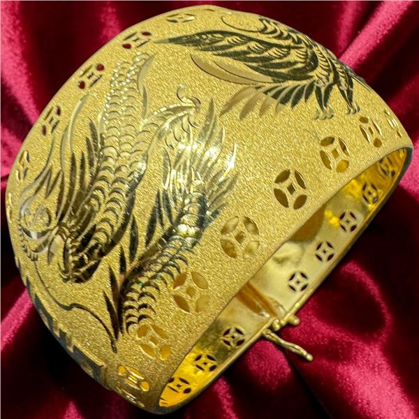 24 KT Gold Double Happiness Chinese Wedding Bangle by Chow Tai FookJewelry - 40mm wide - Dr