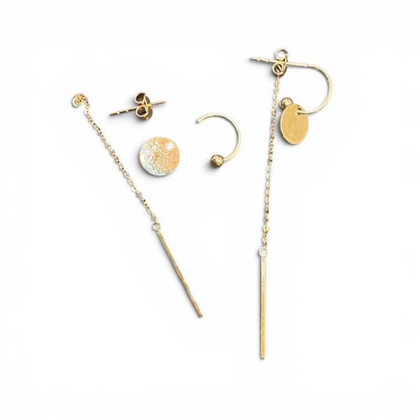 Pair of 18 KT Rose Earrings by Chow Tai Fook Jewelry - "Only Love" Disc with 2.5" dangle chain