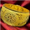 Image 1 : 24 KT Gold Chinese Double Happiness Wedding Bangle Cuff Bracelet by Chow Tai Fook - 28mm wide with 2