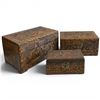 Image 1 : Set of 3 Vintage Carved Chinese Camphor Wood Chests - Largest is 7" x 11" x 7" tall -They nest insid