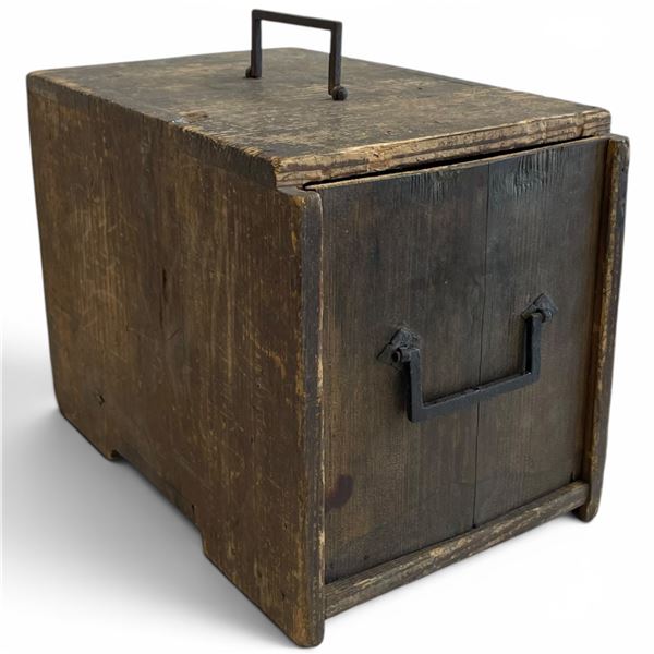 Antique Japanese 2 Drawer Document Box with Slide Front Lid - 7" x 11" x 8" tall