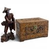 Image 1 : Carved Vintage Chinese Camphor Wood Box & Hardwood Sculpture - Sculpture is 12 "tall * Chest is 7" x
