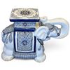 Image 1 : Blue & White Ceramic Elephant Garden Stool/Plant Stand - 11" x 24" x 18" tall