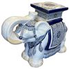 Image 2 : Blue & White Ceramic Elephant Garden Stool/Plant Stand - 11" x 24" x 18" tall