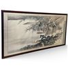 Image 1 : Large Framed Silkscreen Print Featuring Chinene Style Landscape With Fisherman Stamped With Red Mono