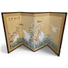 Image 1 : 4 Panel Folding Screen Featuring Hand Painted Egrets and Reeds On Paper Stamped With Red Monogram -