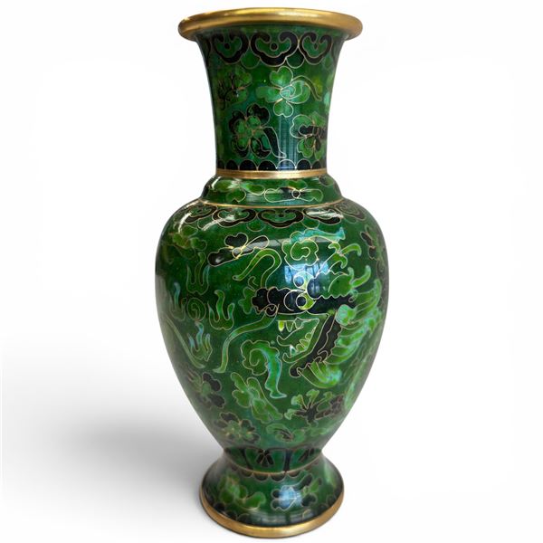 Stunning Green Dragon Cloisonné Vase - 8" tall x 5" diameter