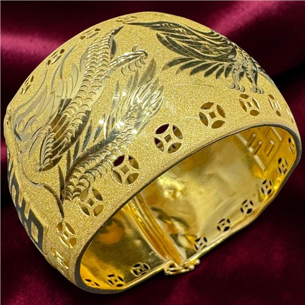 24 KT Gold Double Happiness Chinese Wedding Bangle by Chow Tai Fook Jewelry- 40mm wide