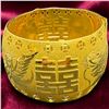 Image 2 : 24 KT Gold Double Happiness Chinese Wedding Bangle by Chow Tai Fook Jewelry- 40mm wide