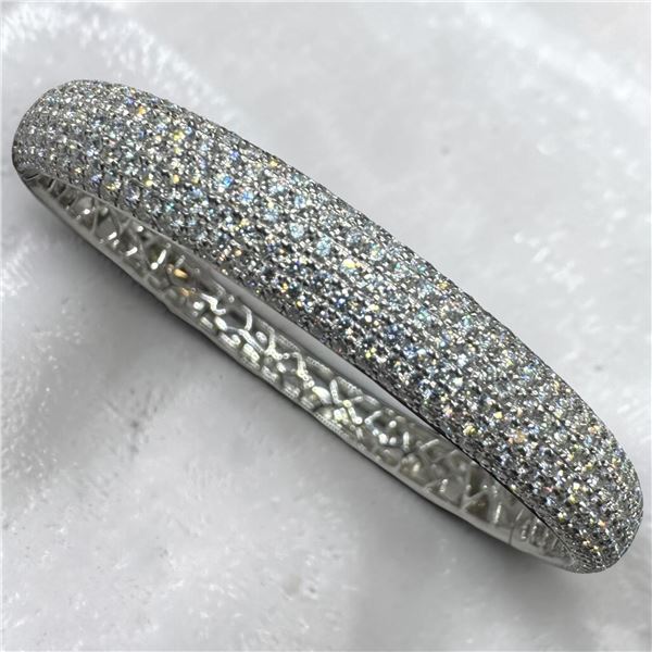3.609 CTW Diamond 18KT White Gold Bangle Bracelet by Chow Tai Fook Jewlery - 7.5mm wide -21.41 grams