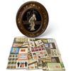 Image 1 : Japanese Oval Black Lacquer 3D Geisha Picture and an Assortment of World Stamps (Framed picture is 1