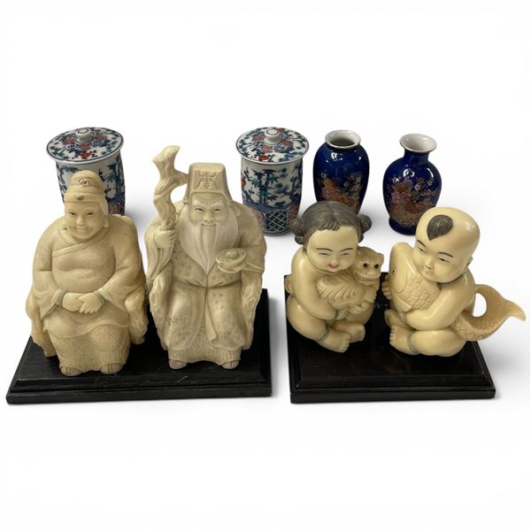 Group of Asian Gods, Children and Mini Vases - Largest figure is 3" x 3" x 6" tall