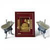 Image 1 : Shadow Box Framed 3D Peacock & Peony Flowers & 2 Chinese Porcelain "Jue" Wine Vessels (Frame is 7
