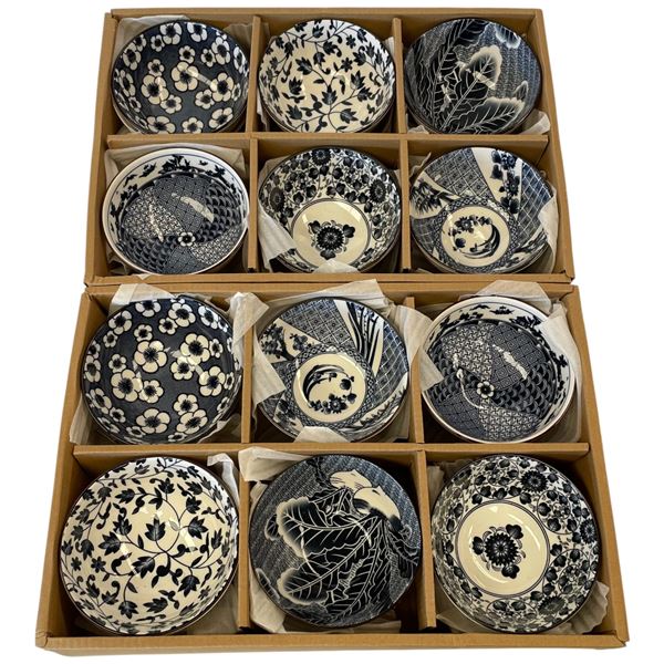 2 New Sets of 6 Japanese Ceramic 4.5" Bowls - Each set has 6 different patterns