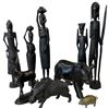 Image 1 : Group of Carved Kenyan Besmo Figures & a Tiny Brass Pig - Tallest is 20"