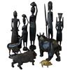 Image 2 : Group of Carved Kenyan Besmo Figures & a Tiny Brass Pig - Tallest is 20"