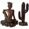Image 2 : Carved Dark Wood Asian Fisherman & Minimalist Cactus ( Fisherman is 6" x 11" x 13" tall)