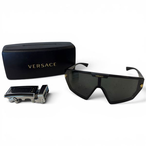 Sunglasses with Versace Logo in Case and Hugo Boss Belt Buckle - Preowned