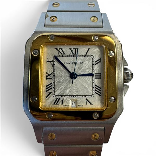 1990s Galbée Watch with Cartier Santos de Cartier Logo - Model: 987901- 29mm stainless steel case, s